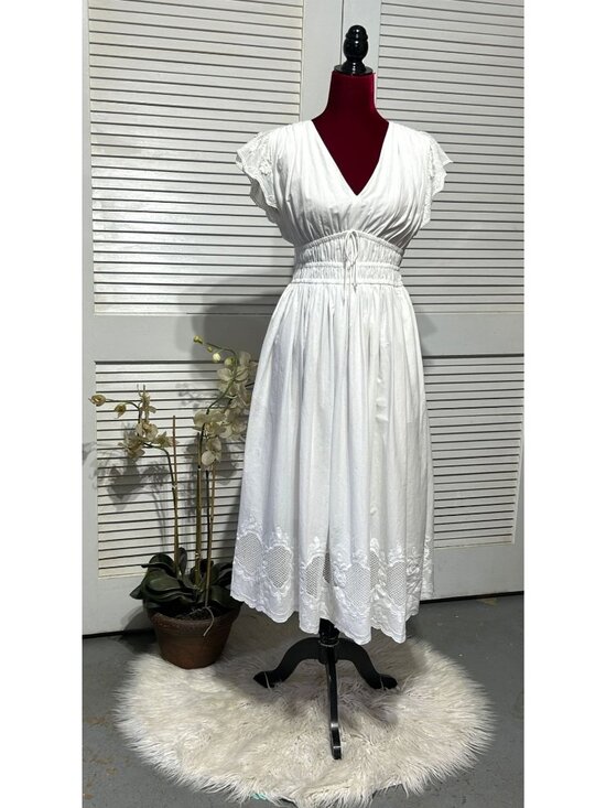 Current Air Dresses & Skirts - Current Air Los Angeles Women White Cotton Leia Embroidered Midi Dress Sz S 3580